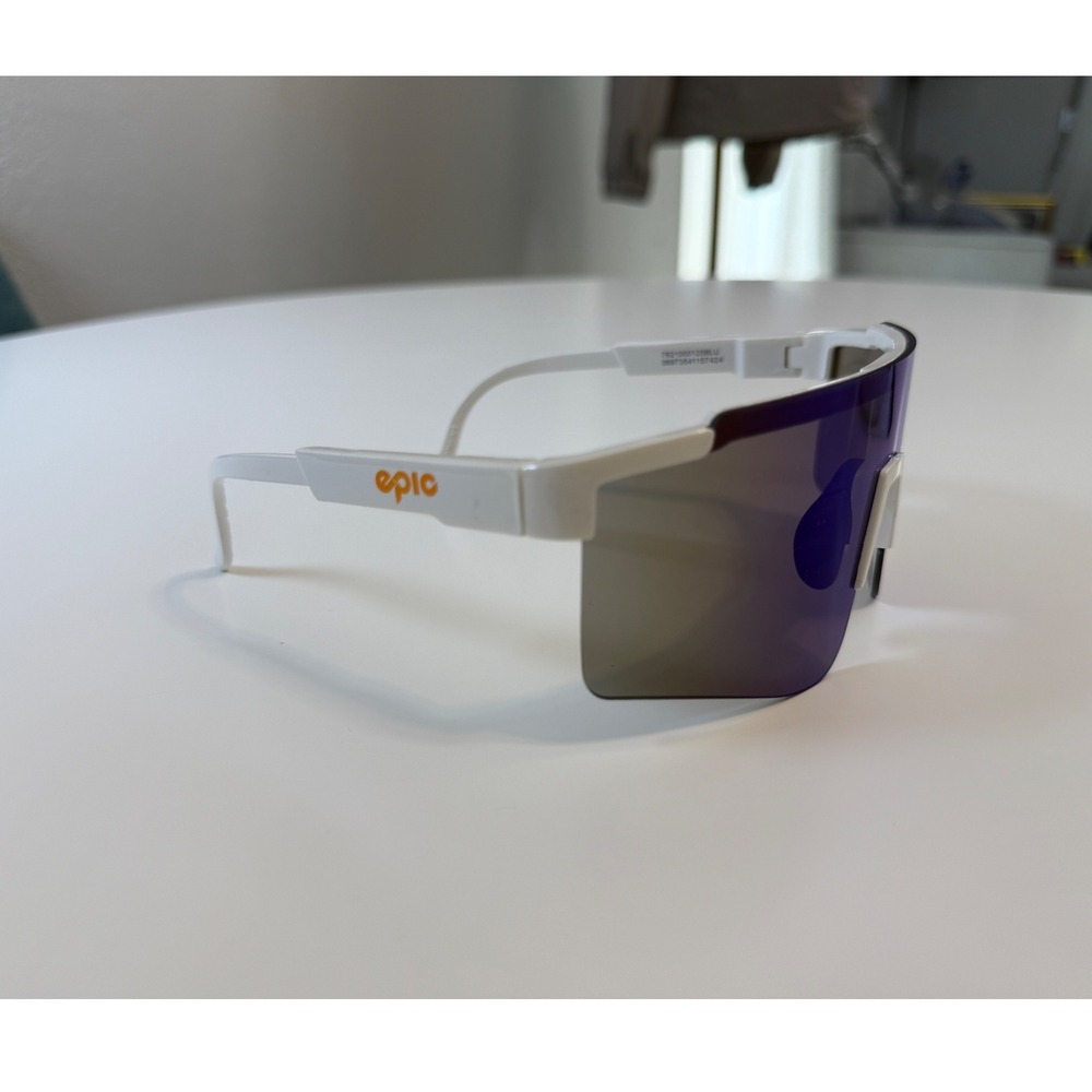 Epic Eyewear Shield Sport Sunglasses White Mirrored Wrap Cycling Running